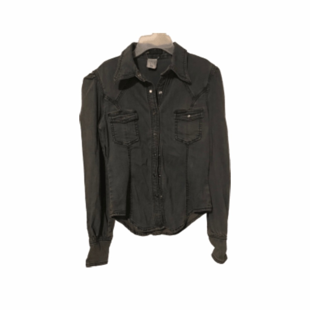 Parasuco jeans denim top western snap puffed sleeves M